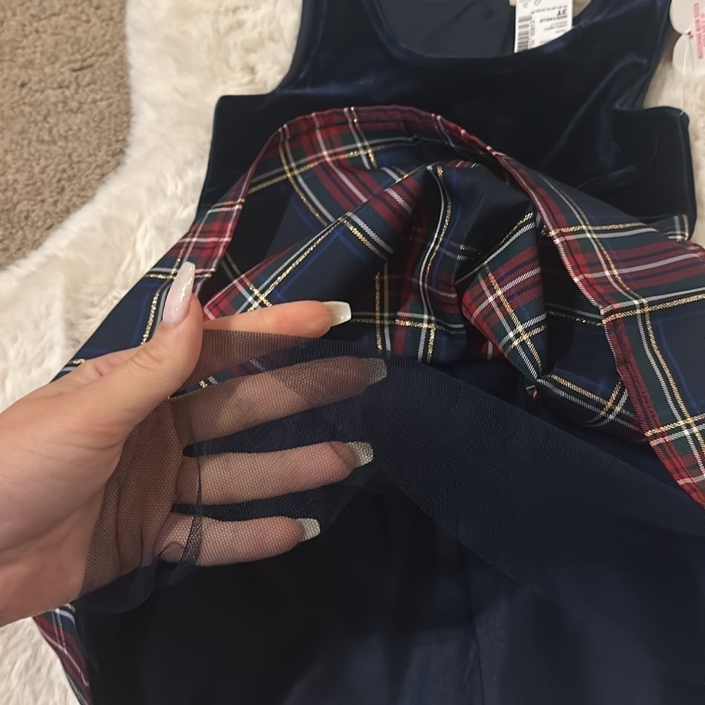 Toddler Girl Plaid Velour Christmas Dress - Picture 5 of 8